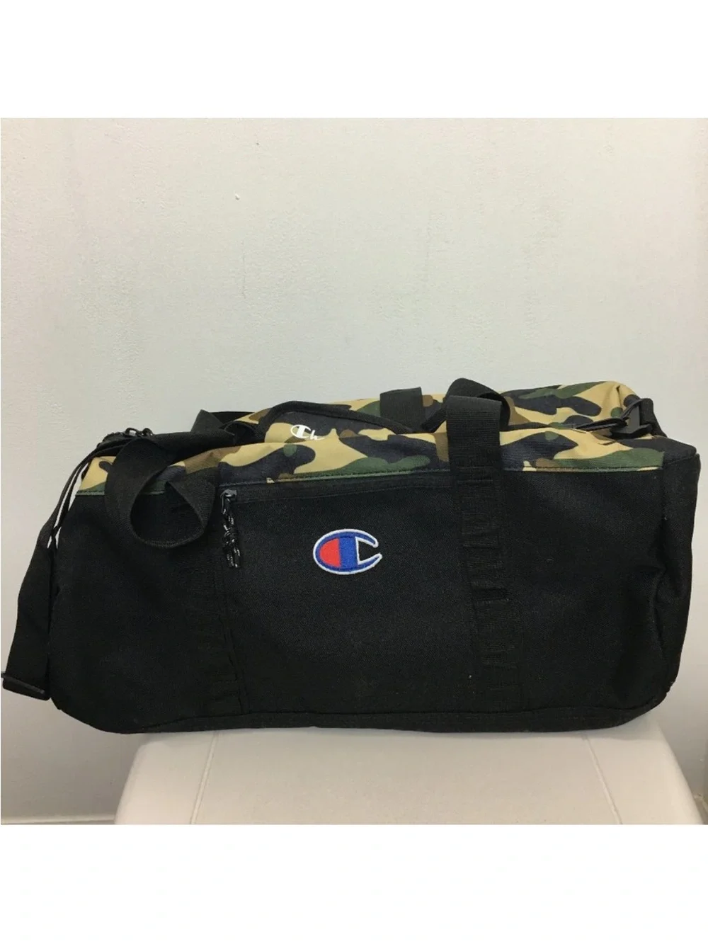 Champion Black Duffel with Green Camo Top